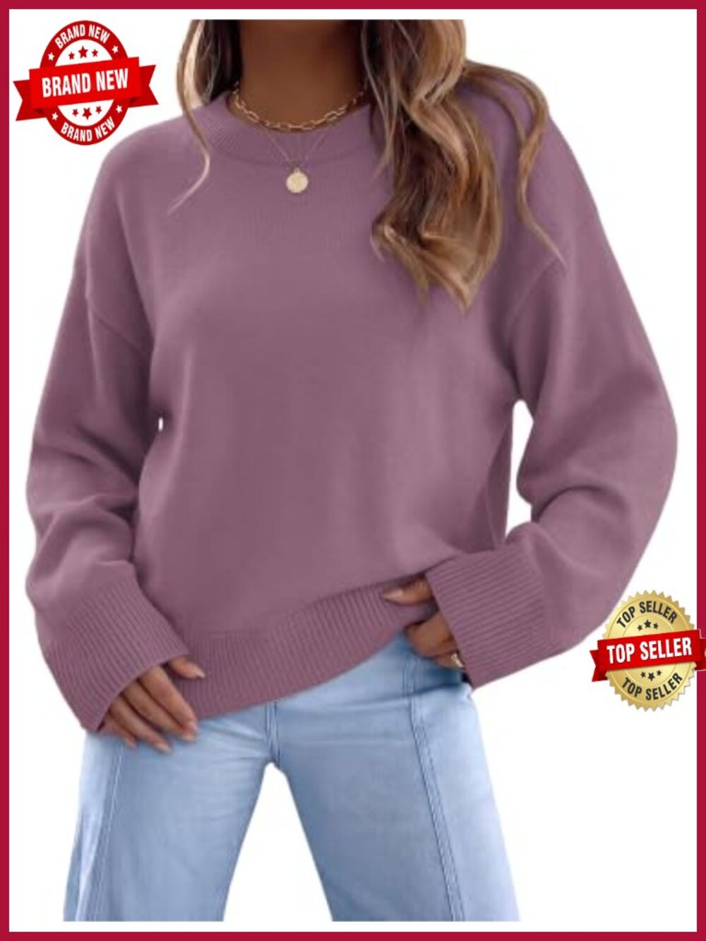 WIHOLL Womens Crew Neck Oversized Knit Sweater Pullover Long Sleeve Fall Top